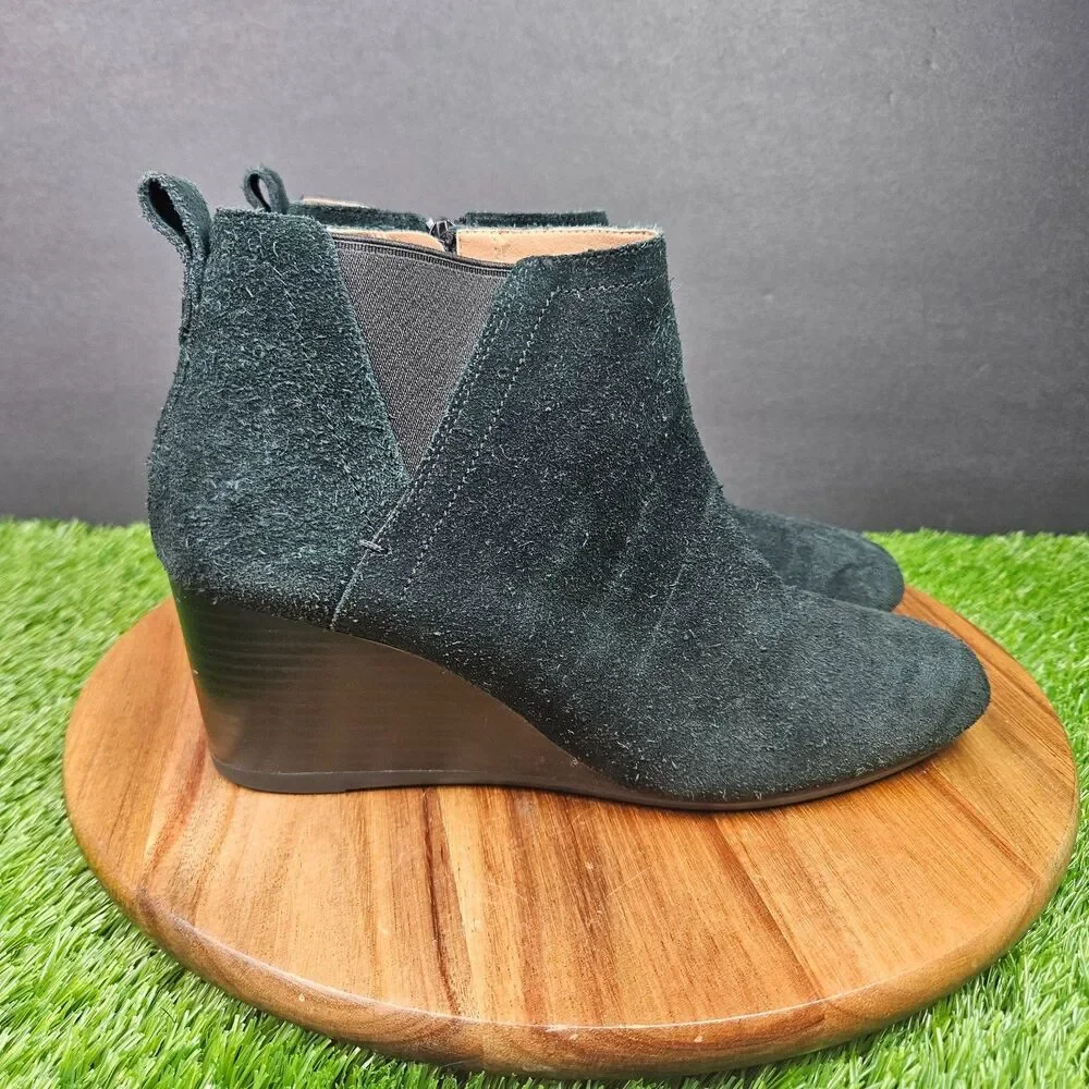 Vionic Paloma Wedge Ankle Boots Black Suede Leather Weather Resistant Size 8